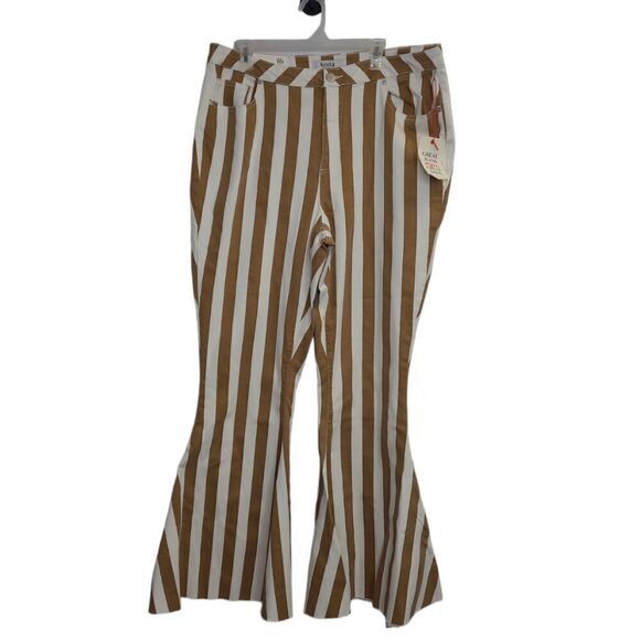 NEW ARULA brown and ivory striped Alden super flare high waist hippie‎ jeans 16 - Picture 3 of 16